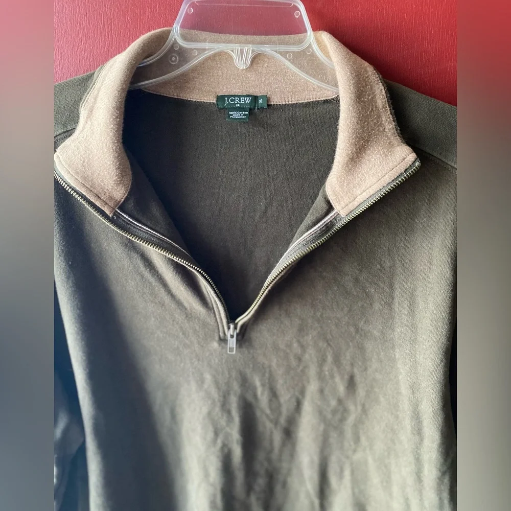 J.Crew 100% Cotton Half Zip Green Mens Cozy Soft Sweatshirt Size XL